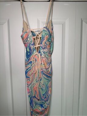 Multi-Color Marble Print Lace-Up Bodycon Dress